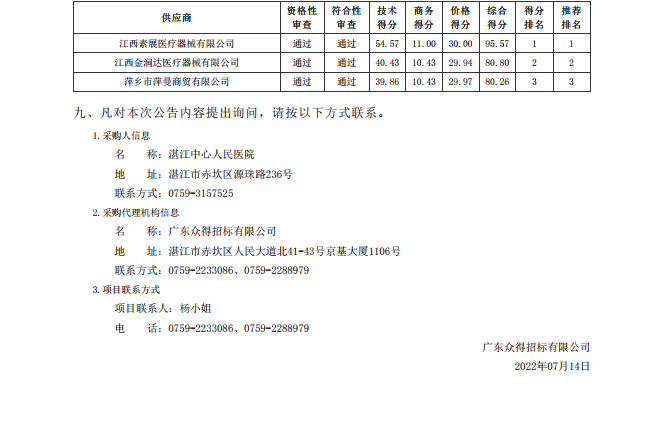 湛江中心人民醫(yī)院醫(yī)療設備采購項目【項目編號：ZDZJ22-Z18021】包1結果公告(圖2)