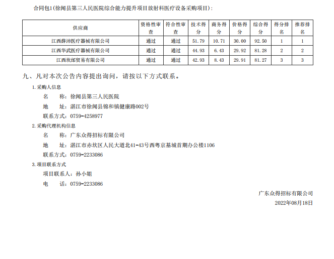 徐聞縣第三人民醫院綜合能力提升項目放射科醫療設備采購項目【項目編號： ZDZJ22- Z21114】中標公告(圖2)